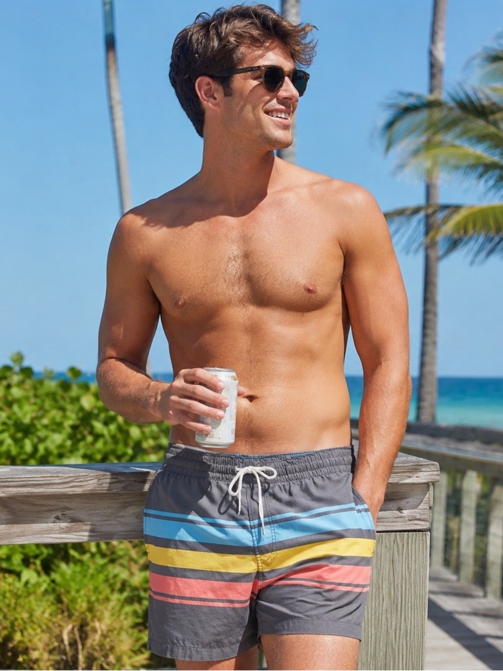 Chubbies Retro Sets 5.5” Swim Trunks Gray Stripe Mesh Lined Men’s Medium